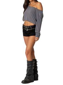 Women Y2k Low Rise Micro Shorts With Rivet Buckle Belt Hot Girl Slim Fit Shorts Punk Vintage Going Out Mini Shorts Skinny Bottoms Clubwear Streetwear - 黑色 - 查看 6