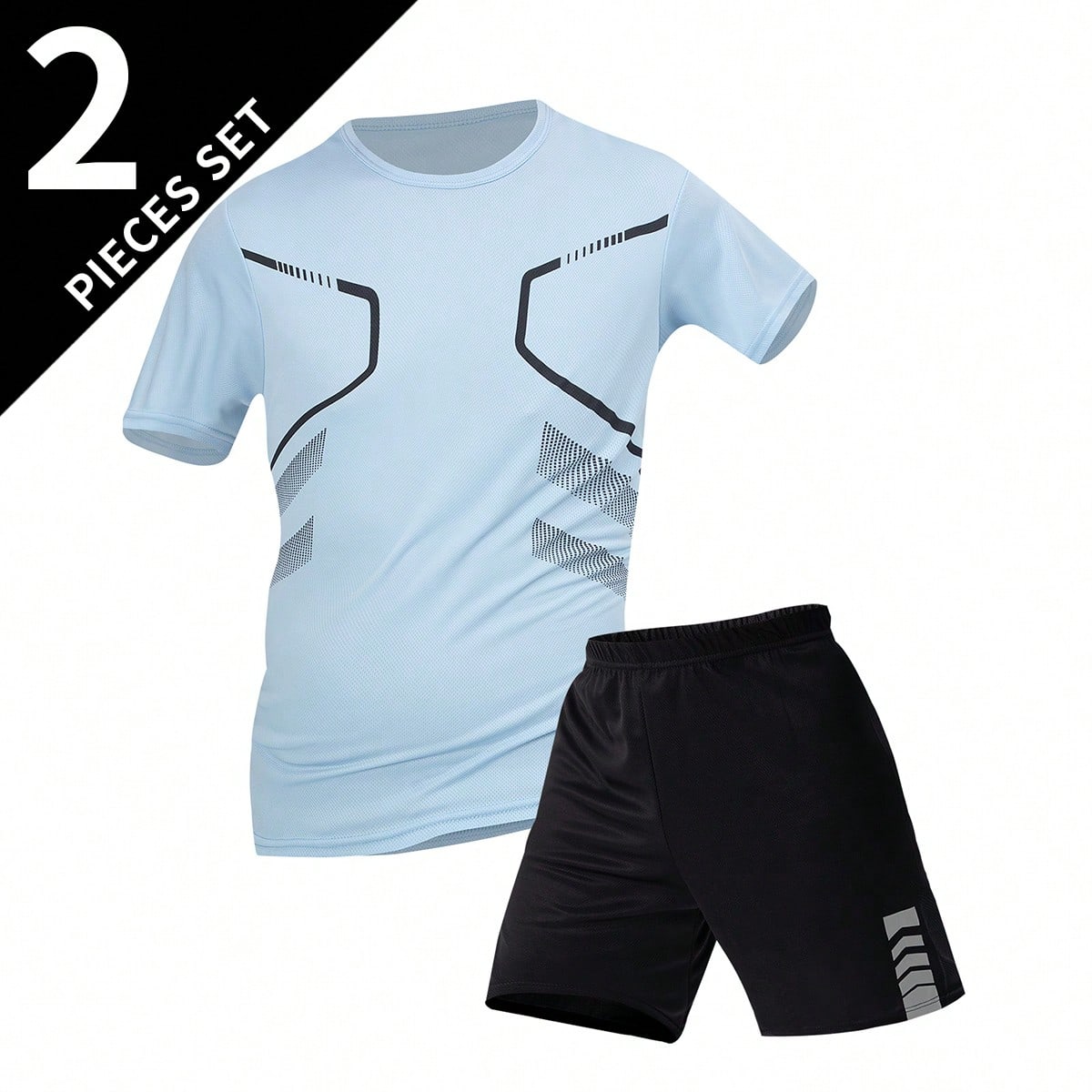 Set de 2 piezas de ropa de verano para hombre, camiseta de cuello redondo casual deportiva + conjunto de pantalones cortos