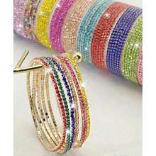 6pcs/Set Elegant 2MM Thin Rhinestone Bracelets, Crystal Glass Diamond Elastic Tennis Bracelet For Women, Suitable For Party