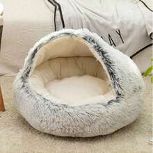 柔软封闭式猫窝带帽宠物洞穴 - 舒适毛绒外壳设计，适合猫咪和小狗 - 彩色 - 查看 12