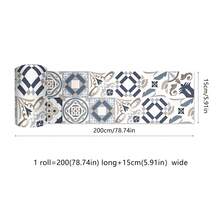 1卷PVC瓷砖家居装饰壁纸，自粘可移除波西米亚陶瓷贴纸，欧式曼陀罗图案墙贴，复古棕绿粉蓝条纹边框，多种尺寸可选（3.94/5.91/7.87/11.8 x 78.7英寸）。墙地两用壁纸，复古风格家居装饰，适用于墙面装饰、室内DIY、厨房、浴室、洗衣房、壁炉及其他房间装饰。 - 彩色 - 查看 22
