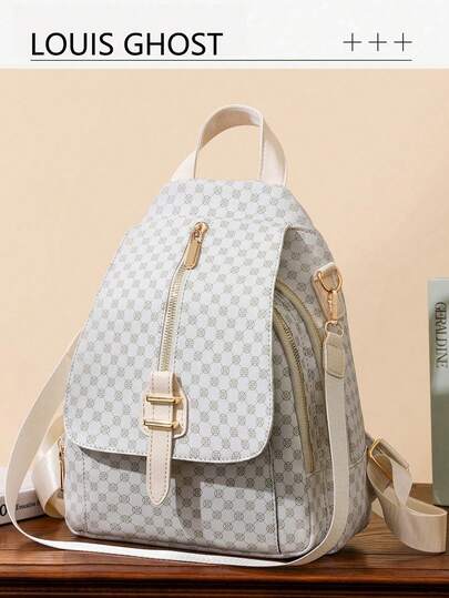 Fashionable Women Clover Backpack,PU Leather Shoulder Bag,Handbag,Student Bookbag,Commuter Bag,School Bag,Portable,Laptop Compartment,Large Capacity,For Teen Girls Women College Students,College,Middle School,High School,Outdoors,Travel,Outings,Elementary School,Office