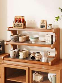 1 Piece Bamboo Storage Rack With Stylish Lacquered Design Multi-Tier Bamboo Countertop Display Rack - Great For Storing Cups, Books And Spices - Great For Kitchen, Living Room Or Office Decor, Office Organization | Modern Bookshelf Designs | Durable Bamboo Bookshelf, Bamboo Bookshelf - Brown - View 3
