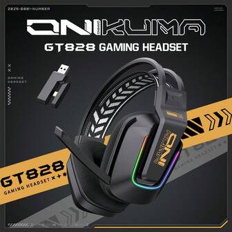  ONIKUMA GT828 Black Series Wireless Headphones, 3-Mode Headphones (2.4G/Wired/Wireless), Gaming Headphones, Music Headphones, 120° Rotatable Microphone, RGB Lighting, Over-Ear Design, Suitable For Work, Outdoor Activities And Gaming