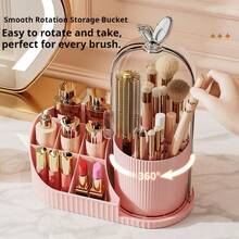 1 cutie de depozitare pentru machiaj, rotativă la 360°, rezistentă la praf, suport organizator de masă de mare capacitate, potrivit pentru toaletă, birou, cămin, birou, casă (alb/galben/roz)