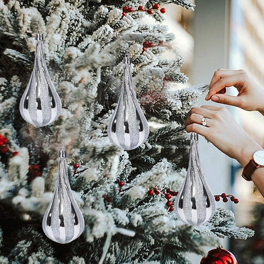 4 buc. Ornamente de Crăciun în formă de glob cu picătură de apă placate cu roșu/auriu/argintiu, decorațiuni suspendate pentru bradul de Crăciun