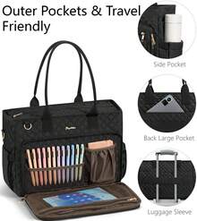  Teacher Tote Bag 15.6 Inch Laptop Bag For Women Work Bag Laptop Tote Nurse Bag Professional Computer Messenger Bag, Laptop Briefcase For Office, College, Nursing, Large Utility Tote Messenger Shoulder Bag, Best Teachers Day Gift ﻿ - 黑色 - 查看 7