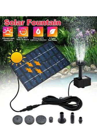 Solar Fountain Pump For Bird Bath, With Separate Solar Panel, 4W Upgraded Solar Water Pump With 3 M Long Cable & 4 Nozzles For Bird Bath, Outdoor Pond, Patio Garden And Fish Tank