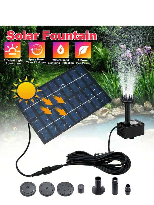 Solar Fountain Pump For Bird Bath, With Separate Solar Panel, 4W Upgraded Solar Water Pump With 3 M Long Cable & 4 Nozzles For Bird Bath, Outdoor Pond, Patio Garden And Fish Tank