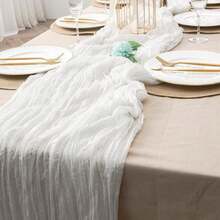 粗棉布桌旗，波西米亚风纱布粗棉布桌旗，乡村风皱褶桌旗，适用于婚礼生日派对餐桌装饰和各种节日派对装饰 - 1 件/10 件 - 彩色 - 查看 3