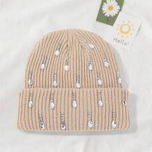 Knit Rhinestone Embellished Hat For Women, Winter Warm Beanies Cap For Outdoor Shopping, Dating, Ski - Màu Khaki - Xem 2