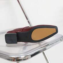 Sapatilhas femininas elegantes, confortáveis e confortáveis para áreas externas, bico quadrado, tira preta, minimalistas, inspiradas em balé, adequadas para festas, banquetes, feriados, saídas à noite, saltos grossos versáteis - Borgonha - Ver 3