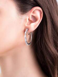 1 Cặp bông tai vòng đồng đính đá Cubic Zirconia thời trang dành cho nữ, bông tai kẹp, sáng bóng và thanh lịch, thích hợp đeo hàng ngày, quà tặng ngày lễ - Kẹp tai - Xem 3