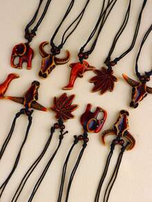 10 件/包复古酷炫树脂海龟、老鹰、海豚吊坠项链，适合男士日常佩戴、旅行、派对、礼物 - 10個木頭項鍊混搭 - 查看 10