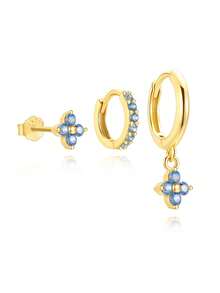 EleRunis 3pcs S925 Sterling Silver Opal Flower Hoop Earrings Creative Classic Tiny Cartilage Earrings Cubic Zirconia Earrings For Women Wedding Party Wedding Engagement Party Gift