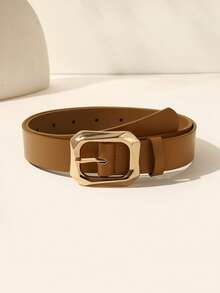 1pc Gold Square Buckle Belt, Fashionable & Elegant For Daily Wear With Coats, Dresses, T-Shirts, Casual Pants