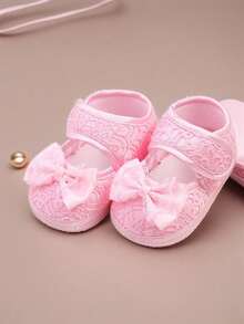 1 Par de Sapatos de Princesa para Bebê Recém-Nascido Menina, Primeira Caminhada, Mary Jane Flats com Laço, Sola Macia Antiderrapante, Tênis de Princesa para Casamento, 0-12M