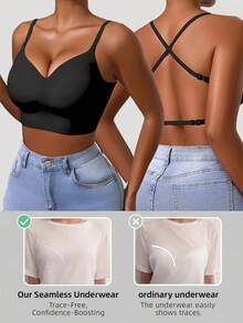 1pc Women's Sexy Backless Strapless Bra - Seamless Non-Transparent Cups, Adjustable Shoulder Straps, Thin Profile For Wedding, Formal, Evening Dresses - No Underwire Needed, Bridal Lingerie & Special Occasion Bras, Evening Wear Support, Modern Bra Design, Comfortable Fit Bra - 黑色 - 查看 4