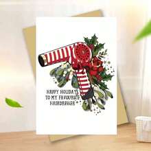 [Funny Holiday Card] 1pc Funny Holiday Card - Humorous Greeting Card With Red Hair Dryer & Holly Design | "Happy Holidays To My Favorite Hairdresser" - Perfect For Women, Friends & Family