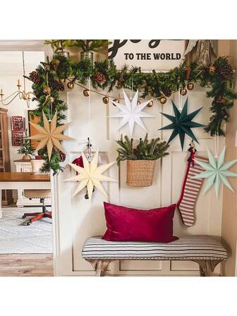 5pcs 9-Pointed 12 Inch Paper Star Lantern Hanging Paper Star Decorations Easy To Assemble Stars Pendant For Christmas & New Year'S Celebrations,Winter Wonderland Wedding Birthday Party Home Decor Supplies Christmas Decorations Room Decor Christmas Decorations Home Christmas Gifts Christmas Decor