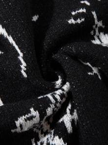 ANDREILEE Men's Casual V-Neck Printed Long Sleeve Sweater, Loose Fit Streetwear Style, Versatile For Spring, Autumn, Winter - Black - View 10