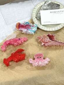 1pc Cute Ocean Creature Seashell, Jellyfish, Lobster Shaped Hair Claw Clip, New Design, Suitable For Bun Hairstyle Decoration, Holiday Gift Fall Winter Hair Clip Hair Accessories For Women For Vacation Outfits Woman Elegant Hair Clutch