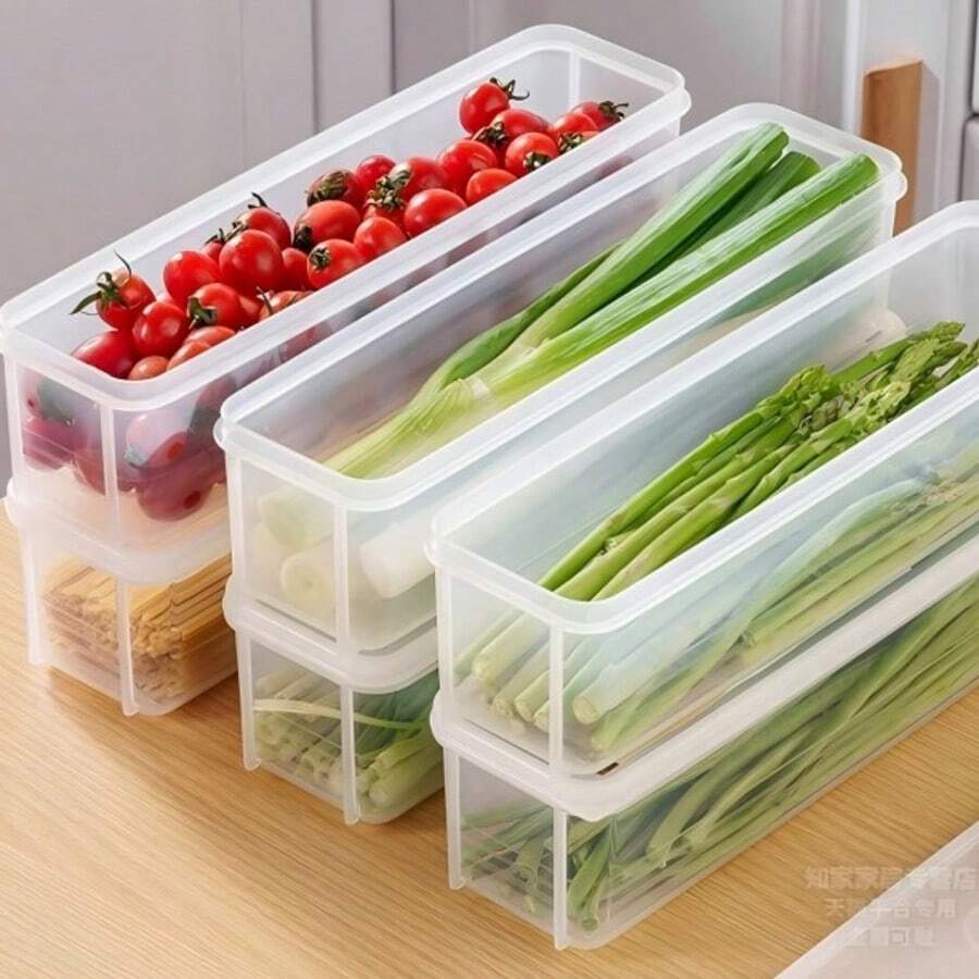 Plastic Food Storage Container With Lid, 26x 7.5 X 5.3cm, Transparent - White - View 1