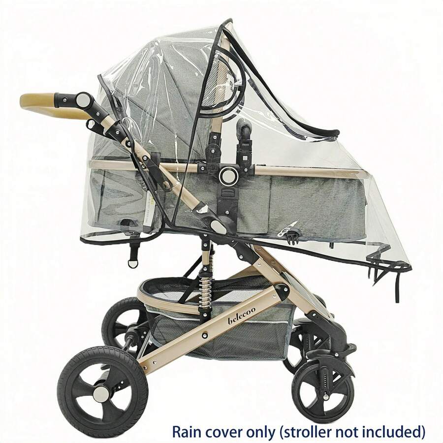 1pc Universal Travel Windproof Breathable Baby Stroller Rain Cover, Transparent Baby Stroller Rain Cover, Baby Stroller Accessories, Suitable For Rainy Days - Clear - View 1
