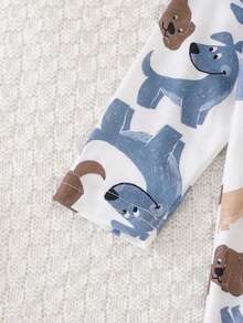 两件套男婴秋冬套装 - 长袖圆领可爱小狗卡通印花休闲连体衣，适合户外活动穿着