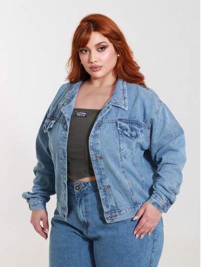 JAQUETA JEANS PLUS SIZE SEM PUIDO BOTAO ENCAPADO MODA FEMININA FASHION  Casual    Jeans    Diário