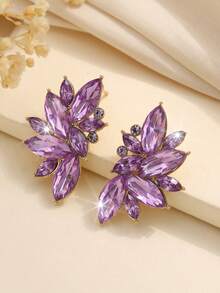 1 对波西米亚金属镶嵌玻璃水钻耳环，时尚百搭高端奢华夸张耳环，适合优雅女性 - 紫羅蘭色 - 查看 5