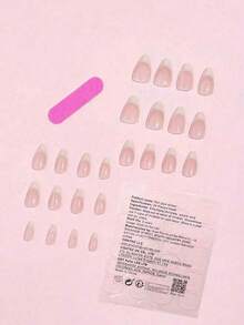24 Peças Adesivos de Unhas Francesas Degradê em Formato de Amêndoa Curta com 1 Peça de Cola de Gel Gelatinoso