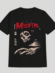 Men'S Vintage Misfits Graphic T-Shirt, Casual Crew Neck, 100%  Knit Fabric, Slight Stretch, Summer Short Sleeve Tee, Y2K Anime Horror Dark Humor Band Theme, Regular Fit, 200gsm -Fall Funny Cotton  Clothes T Shirt Vintage Shirts Graphic Tees Street Life  Funny Cotton Halloween Fgift Printed & Shipped In USA - màu đen - Xem 1