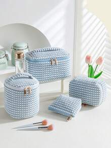 1 Pink Velvet Material Cosmetic Bag Travel Portable Storage Bag, Women's Cosmetic Bag Lipstick Bag, Travel Cosmetic Bag Storage Bag, Polka Dot Pattern Large Capacity Cosmetic Storage Bag, Toiletry Bag Large Capacity Velvet Storage Bag