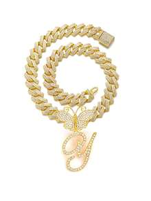 银色女士项链 A-Z 首字母个性化嘻哈经典蝴蝶字母吊坠链项链和手链套装饰物 26 个幸运字母，适合男女日常佩戴情人节时尚珠宝礼物，妈妈，母亲，母亲节，礼物 - 蝴蝶型 - 查看 14