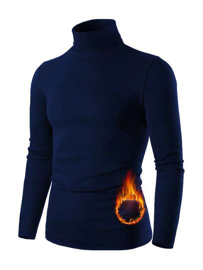 男士纯色高领休闲轻薄抓绒长袖T恤