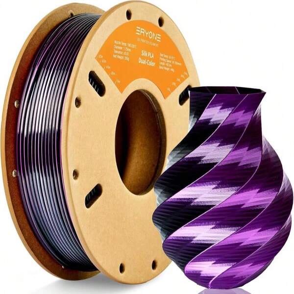 ERYONE Silk PLA Filament 1.75mm Dual Color 3D Printer Filament Shiny Fit Most FDM Printers, 250g (0.55lbs) Cardboard Spool, Black Purple