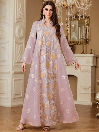 SISKAKIA 1 pieza Vestido bordado de tela tejida con patrón geométrico, elegante para vacaciones, bodas, vacaciones, cumpleaños, fiestas, ocasiones formales, todas las estaciones