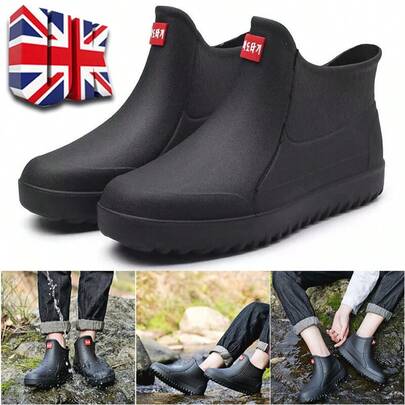Mens Wellington Rain Boots Garden Outdoor Wellies Boots Short Ankle Shoes Size