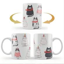 1Pc 11oz Christmas Mug, Funny Cat Christmas Coffee Mug, Cat Lover Gift, Cute Holiday Kitty Mug, Ceramic Cats Xmas Mug Desk Decor - White - View 5
