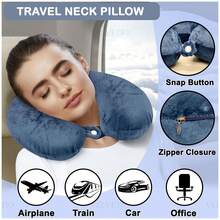 VELVETIO U Shaped Travel Pillow Lightweight Memory Foam Neck Cushion With Head Support For Airplane Train And Car Travel Portable With Washable Cover - Blue - View 3