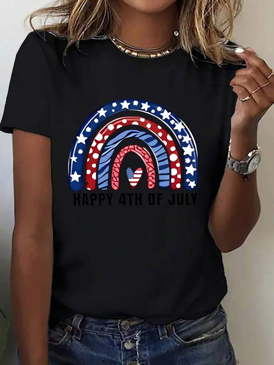 Magliette da donna,Women's Patriotic 4th of July Graphic Tee - Soft, Breathable, Lightweight Short Sleeve athletic Shirt with Rainbow &amp; Star Design - Perfect for independence Day Celebrations