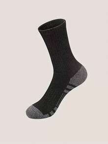 3pairs Men's Plus Size Elastic Basketball Sports Mid-Calf Socks, White For Autumn And Winter, Fall