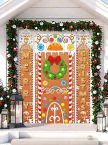 3 pièces Couverture de porte de décoration de pain d'épices de Noël Joyeux Noël avec motif de couronne. Décoration de porche, décor de festival de Noël, couvertures de porte à suspendre pour l'extérieur et l'intérieur, décoration pour la maison, l'école et la salle de classe