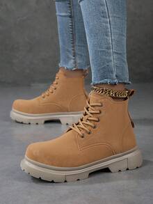 2025 New Women Minimalist Lace-Up Front Combat Boots, Outdoor Ankle Boots, Fall, Winter, Autumn, Couple Style