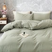 Vclife Vintage Floral Comforter Set Four Sizes, All Seasons Muslin Cotton Bedding Set, 3 Pieces Farmhouse Shabby Chic Jacquard Floral Comforter Set Perfect For Women And Men - Bộ chăn ga gối đệm Fat Quilt - Xanh cỏ kẻ caro nhỏ - Xem 8