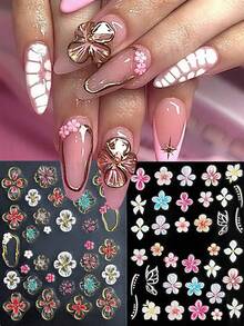 2pcs Floral 5D Nail Stickers With Gold Trim, Hawaiian Flower & Hibiscus Petal Embossed Pattern, Cute Y2K Nail Art Decor, Self-Adhesive DIY Nail Stickers, Nail Art Supplies