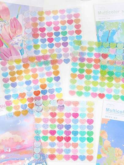 1 adesivo PET com lantejoulas brilhantes, mini coração colorido, série galáxia espalhada com 4 estilos, adequado para capa de celular, garrafa de água, laptop, capacete, scrapbooking, adesivo autoadesivo DIY.