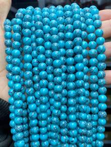 15 Inch 4/6/8/10/12mm Natural Stone Round Beads, Turquoise/White Turquoise/Blue Turquoise, Protective Energy/Prosperity/Chakra Healing Stones, For DIY Jewelry Making/Bracelets/Necklaces And Craft Accessories