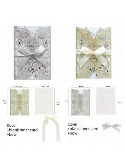 10 Sets/Pack Christmas Snowflakes, Gold Onion Paper Invitation Letters (Including Cover, Blank Inner Card, And Bow), Laser Hollowed Out Invitation Cards Suitable For Weddings, Engagements, Business Parties, Decoration, Inviting Guests, Luxury Greeting Cards